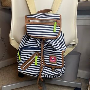 Lily Bloom Backpack Stripes Navy Blue White Lime Green ECO Travel Bag